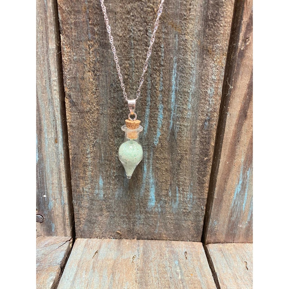 Green aventurine sand on stainless steel 24” wavy chain necklace